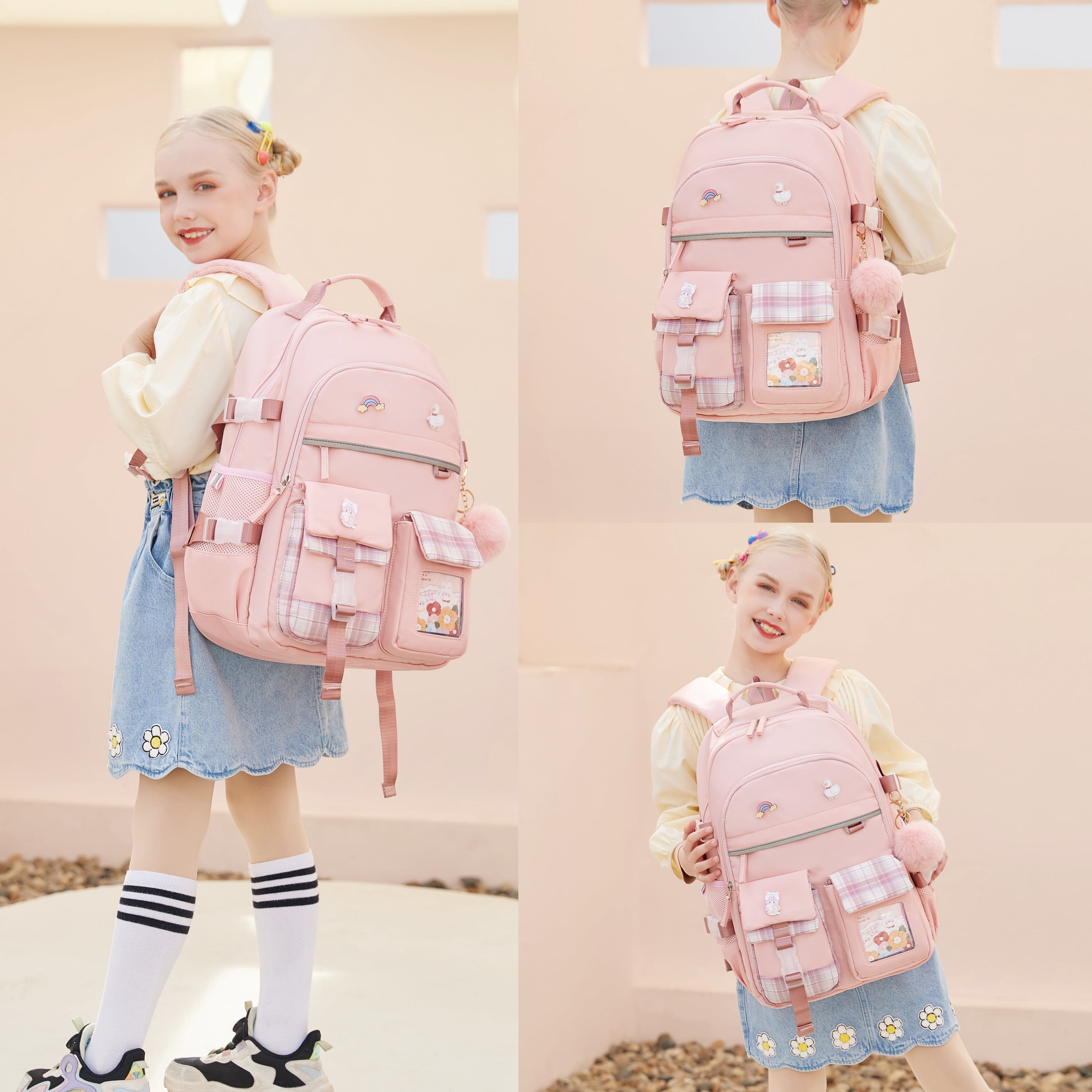 AO ALI VICTORY Backpack for Girls, 15.6 inch Laptop School Bag Kids Kindergarten Elementary Large Bookbags for Girls Women Students Casual Travel Daypacks (Pink)