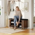 thumbnail image 7 of 2-Tier Storage Bench,Wide Shoe Bench with Thickened Padded Seat Cushion, Mid Century Modern Fluted Sliding Door and Adjustable Shelf, for Entryway, Living Room, Bedroom (Walnut, 43.3“), 7 of 7