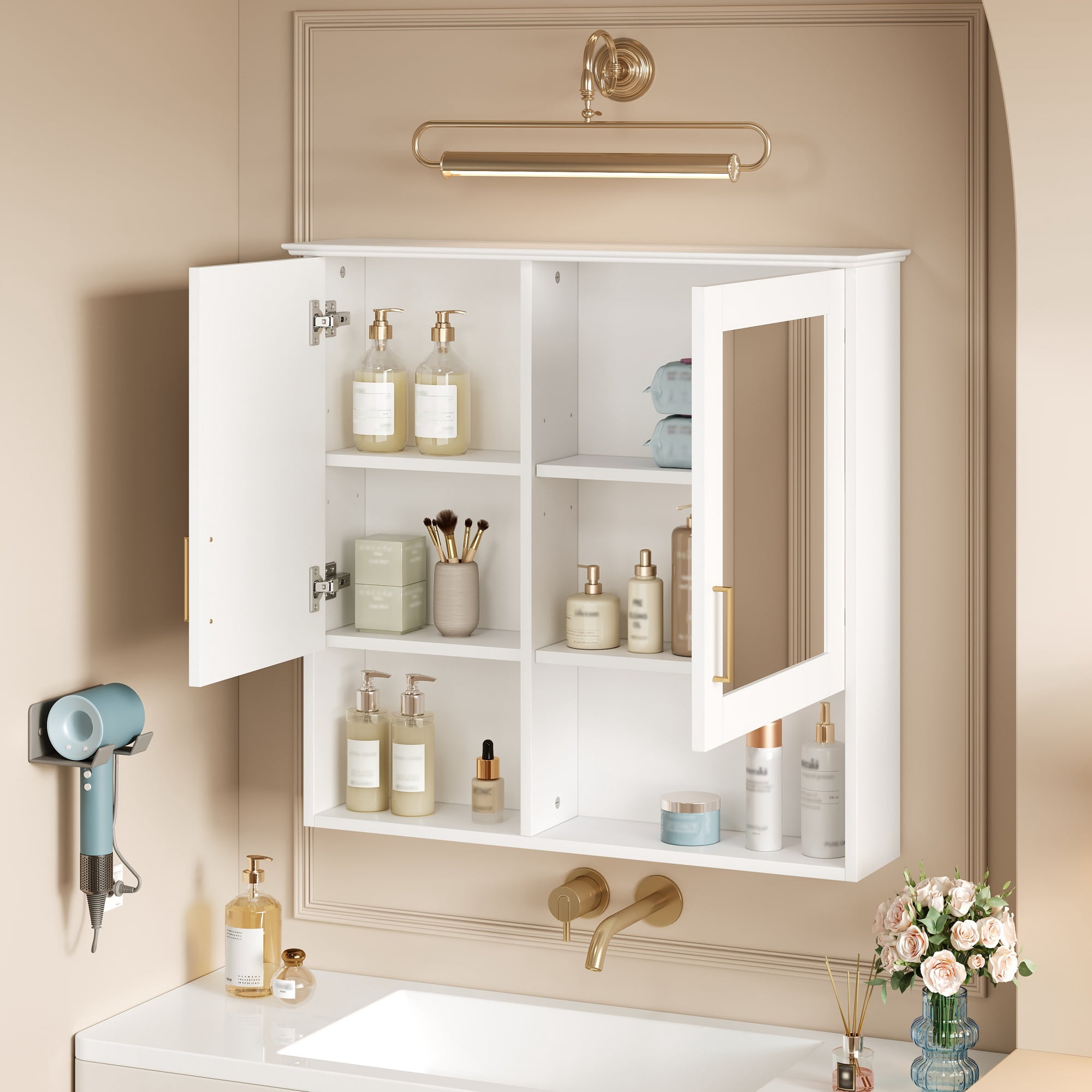 Euroco 2-in-1 Bathroom Mirror Cabinet, 30 inch Wall Mounted Medicine Cabinet with Adjustable Shelves & Soft Close Doors, High-Define Mirror with Storage for Bathroom Vanity