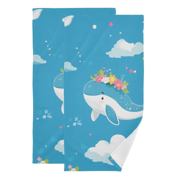 Cute Whales with Garlands Clouds Hand Towel Absorbent Bath Towels for Bathroom Sports Gym 28" x 14" Set of 2