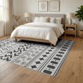thumbnail image 3 of ODIKA 6'x9' Black White Geometric Banded Washable Area Rug Multi-Row Striped Motif with Concentric Circles for Dining Room, Under Table, Office Décor, Non-Slip Chair-Friendly, 3 of 7