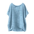 thumbnail image 2 of Summer Tops for Women 2026 Short Sleeve Crew Neck Linen Cotton Shirts Plus Size Gauze Casual Dressy Blouse, Light Blue M, 2 of 5