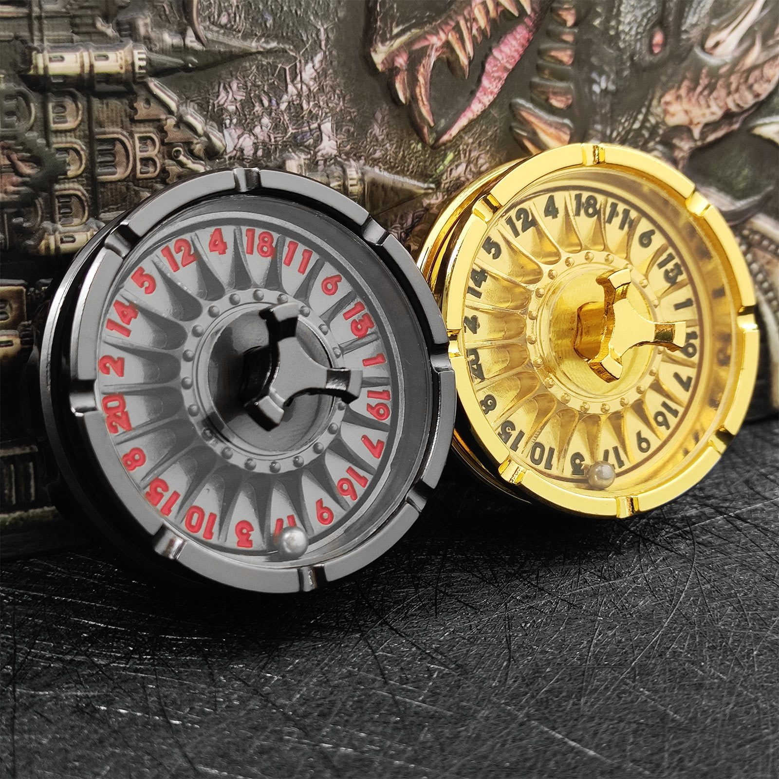 The latest gyro D20 dice punk style dragon pattern board game dice gyro metal turntable probability chooser