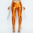 thumbnail image 4 of OFENTI Metallic Shiny Leggings - Mid Waist Faux Leather Footless Tights Pants Wet Look Skinny Glamour Orange 3X, 4 of 6