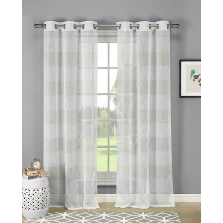Extra Long Curtain Panels Dainty Home Lurex Stripe Extra Long Semi-Sheer Linen-Look Grommet Window Curtain Panel Pair in Champagne ()