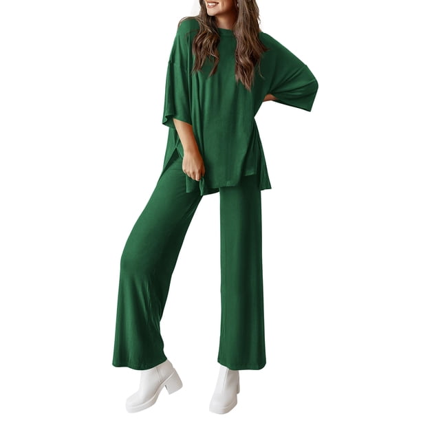 Conjunto de Chándal PRETTYGARDEN para Mujer 2 Piezas Set de Descanso Verde Oscuro XS