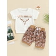 thumbnail image 2 of Suealasg Toddler Baby Boy 2Pcs Western Clothes 6M 1T 2T 3T Kids Boy Summer Casual Shorts Sets Short Sleeve Letter Print T-shirt Tops+ Cattle Print Shorts, 2 of 9
