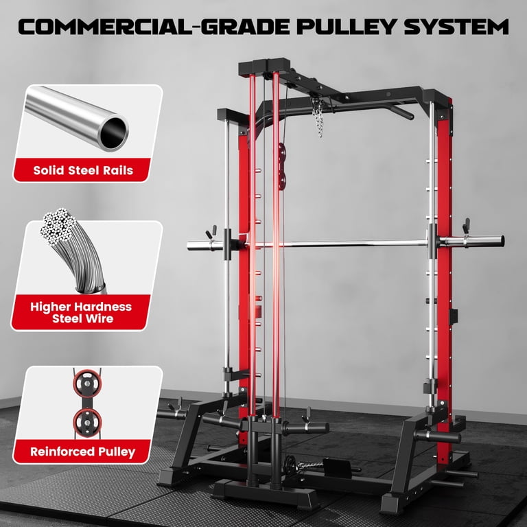 Forgemus Smith Machine Home Gym, 2000LBS Power Rack Cage with Cable ...