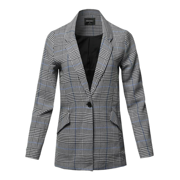 FashionOutfit Women's Casual Long Sleeve Notched Collar Check Woven Blazer Jacket