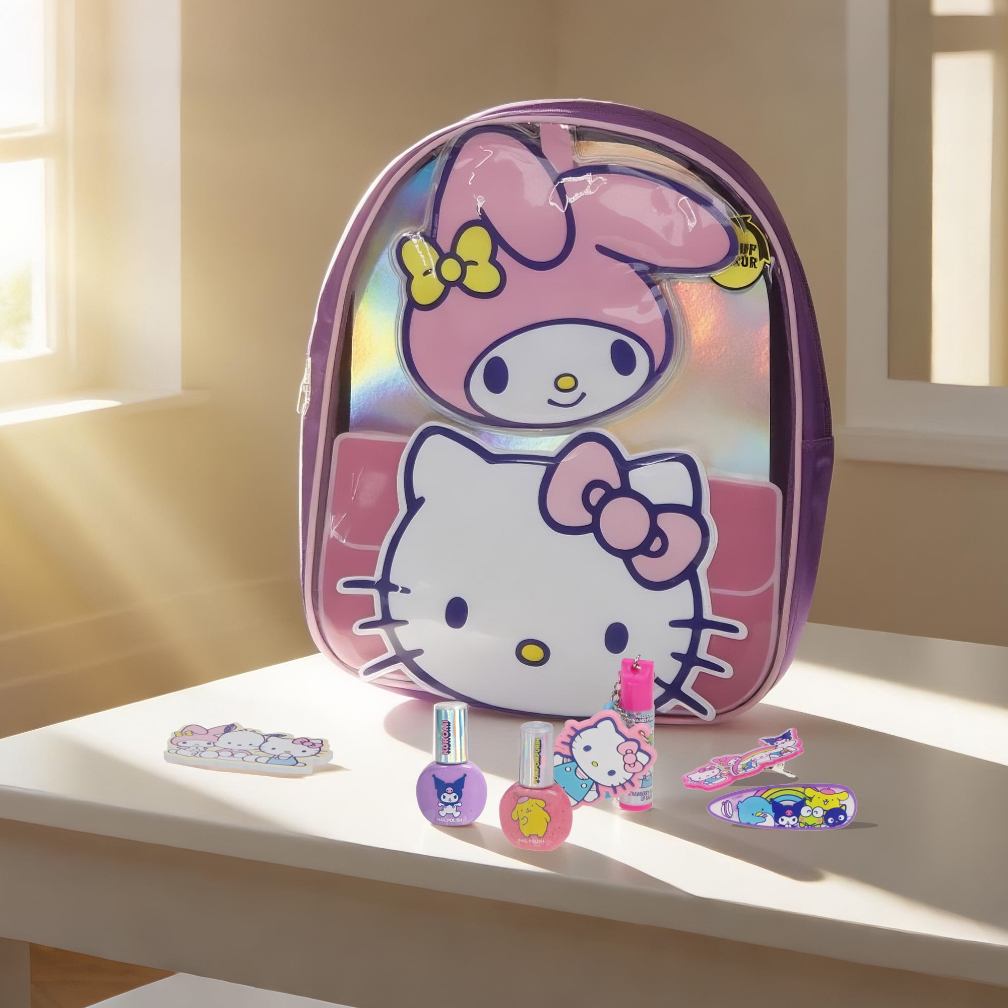 Hello Kitty and Friends Cosmetic Gift Bag, Lip, Nail, and Hair Accessories, Kids Ages 3+