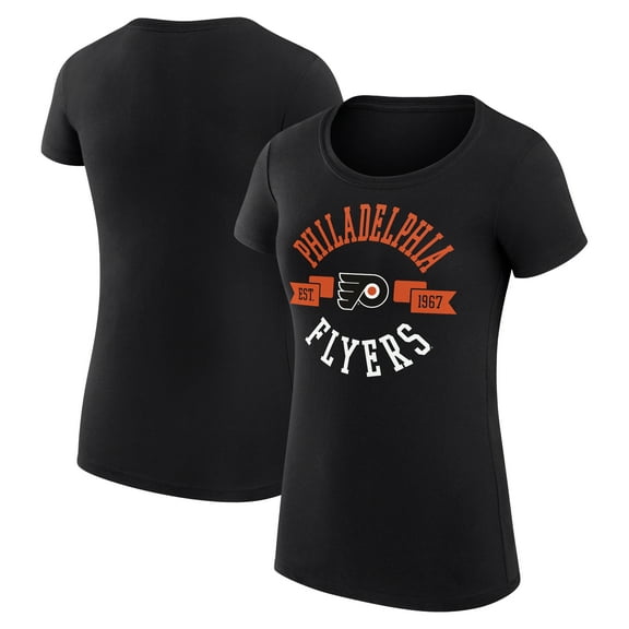 Women's G-III 4Her by Carl Banks Black Philadelphia Flyers Super-Slim Fit Lightweight City Graphic Sport Crewneck