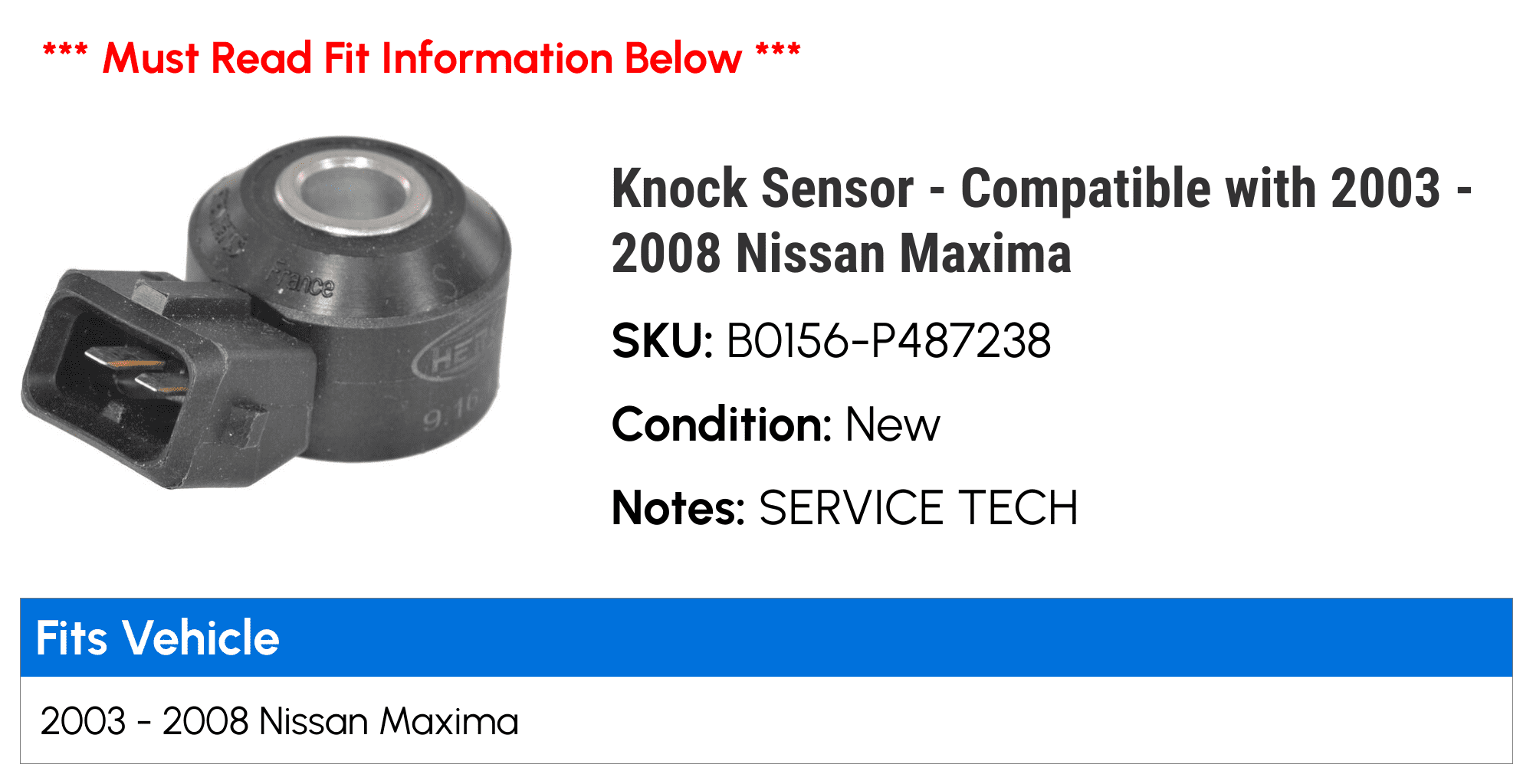 Knock Sensor - Compatible with 2003 - 2008 Nissan Maxima 2004 2005 2006 2007