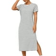 thumbnail image 1 of Staron Robes d'Été Décontractées pour Femmes, Amples et Fluides, Col Rond, Robes d'Été à Rayures, Fente Latérale, Vacances, Manches Courtes, Robe T-Shirt Décontractée de Plage, 1 of 6