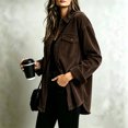 thumbnail image 6 of Domzest Corduroy Shirt Jacket Womens Oversized Button Down Lapel Shirt Jackets 2026 Fall Trendy Raw Hem Outerwear with Chest Pocket Brown L, 6 of 6
