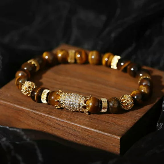 EOEMY Tiger Eye Natural Stone Beaded Bracelet Women Men Elasticity Bangle Jewelry Lot-Gold Tiger Eye