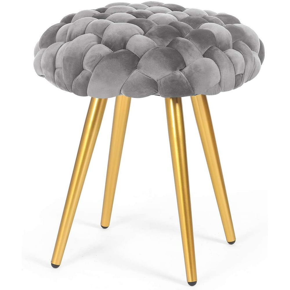Homebeez Round Velvet Ottoman Foot Rest Stool Vanity Stool for Living