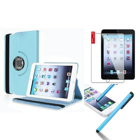 iPad Mini 3/2/1 Case, by Insten For Apple iPad Mini 3rd 3 2nd 1 1st Gen Rotating Leather Case Cover Stand Light Blue