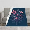 thumbnail image 2 of Durable Soft & Warm Flannel Blanket - Cozy Floral Design in Pink & Purple on Dark Blue Perfect for Sofa Travel Bed & Chair, 2 of 7
