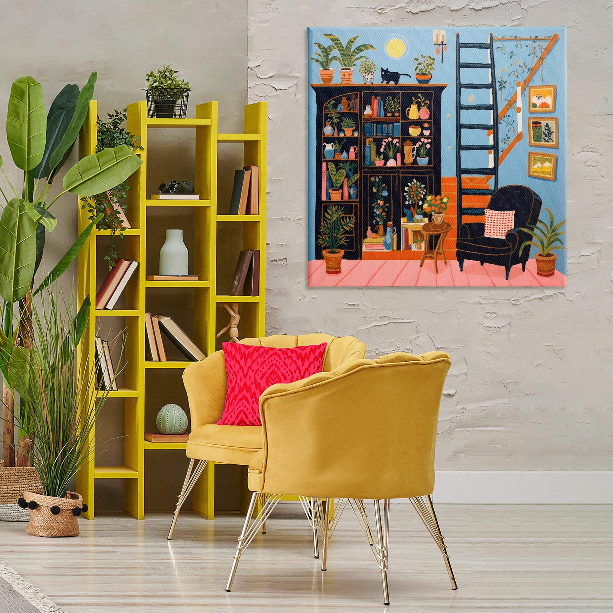 Stupell Industries Eclectic Fun Bookshelf Furniture Painting Wrapped Canvas Art Print Wall Art, 36 x 36