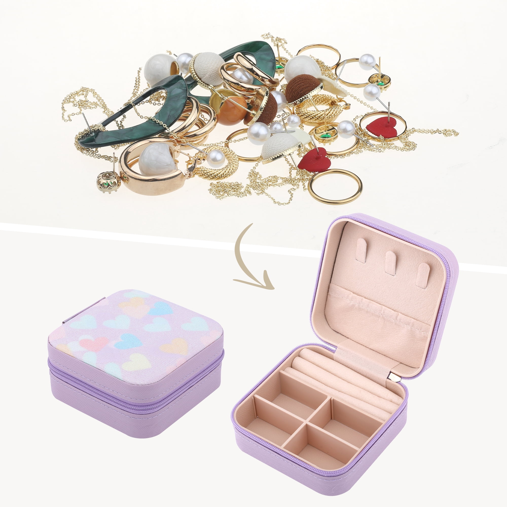 Unique Bargains Mini Jewelry Box for Women PU Leather Organizer with Zipper Light Purple