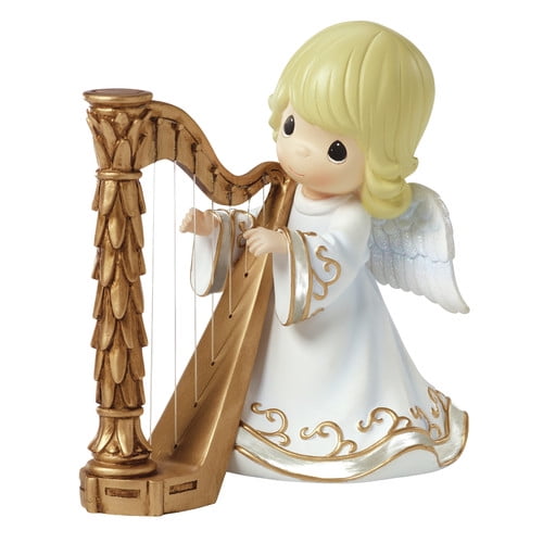 Precious Moments Angel Playing Harp Music Box Resin Figurine 161108