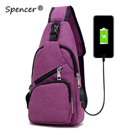 Spencer Men Crossbody Chest Backpack Messenger Shoulder Sling Bag Daypack with USB Charging for Travel（6.3