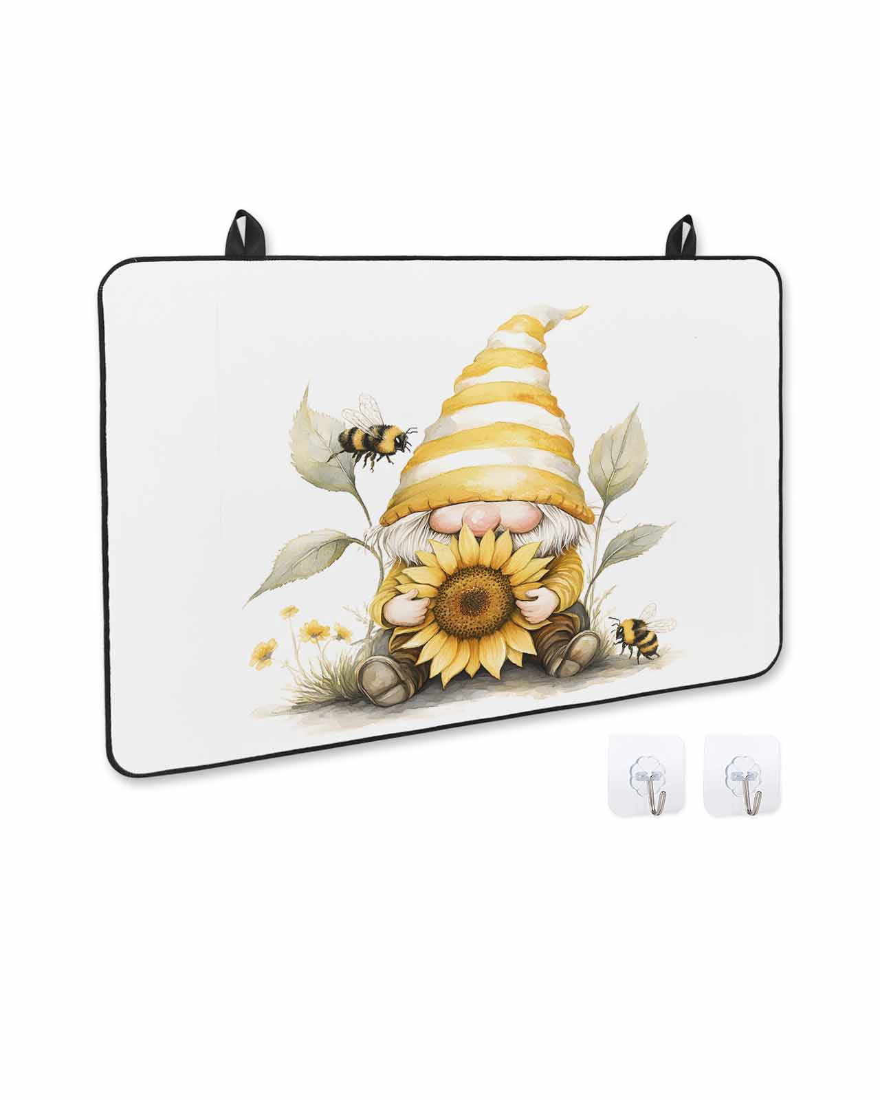 nqOlkjepod Large Induction Cooktop Protector Mat 24"x21", Yellow Gnomes Stove Top Covers for Electric Stove, Sunflower Bee Vintage Abstract Artwork Stove Burner Cover Mats, Glass Top Stove Cover