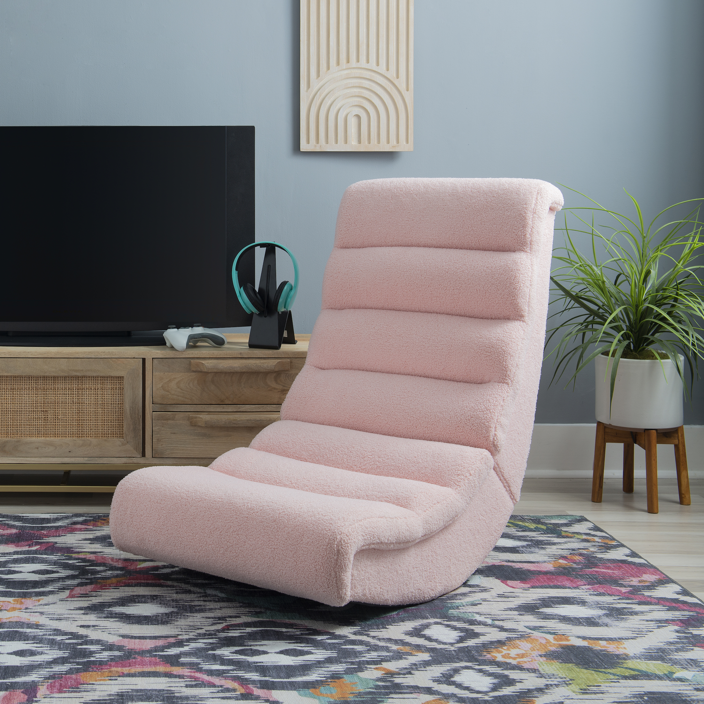 Linon Braxton Gaming Chair Rocker, Pink Sherpa
