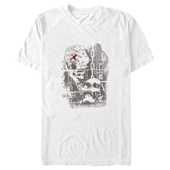 Men's Pirates of the Caribbean: Curse of the Black Pearl Jack Sparrow Distressed Skull Poster Graphic Tee White Small