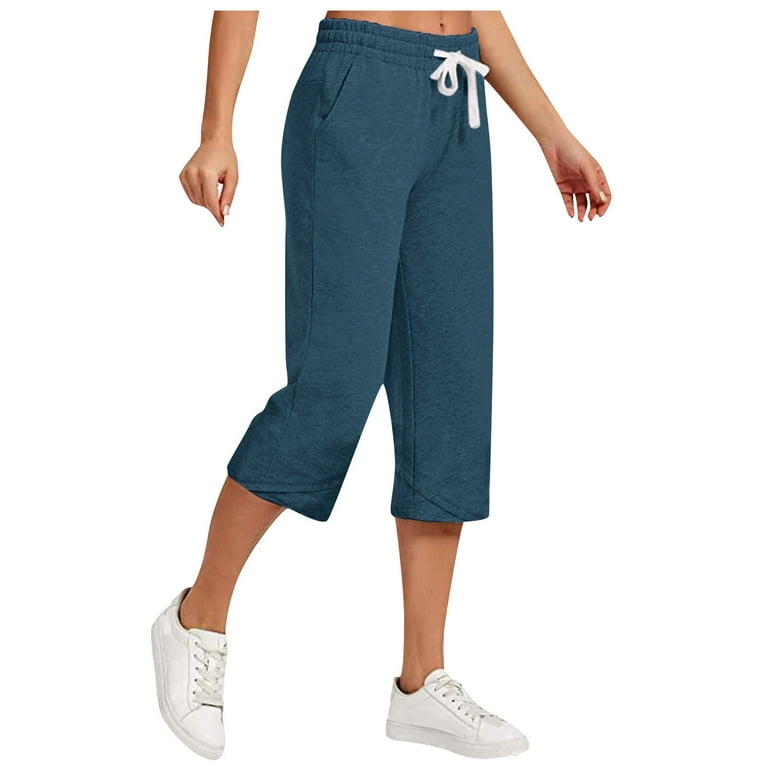 QIGUANDZ Plus Size Women Basic Cotton Linen Drawstring Capri Pants
