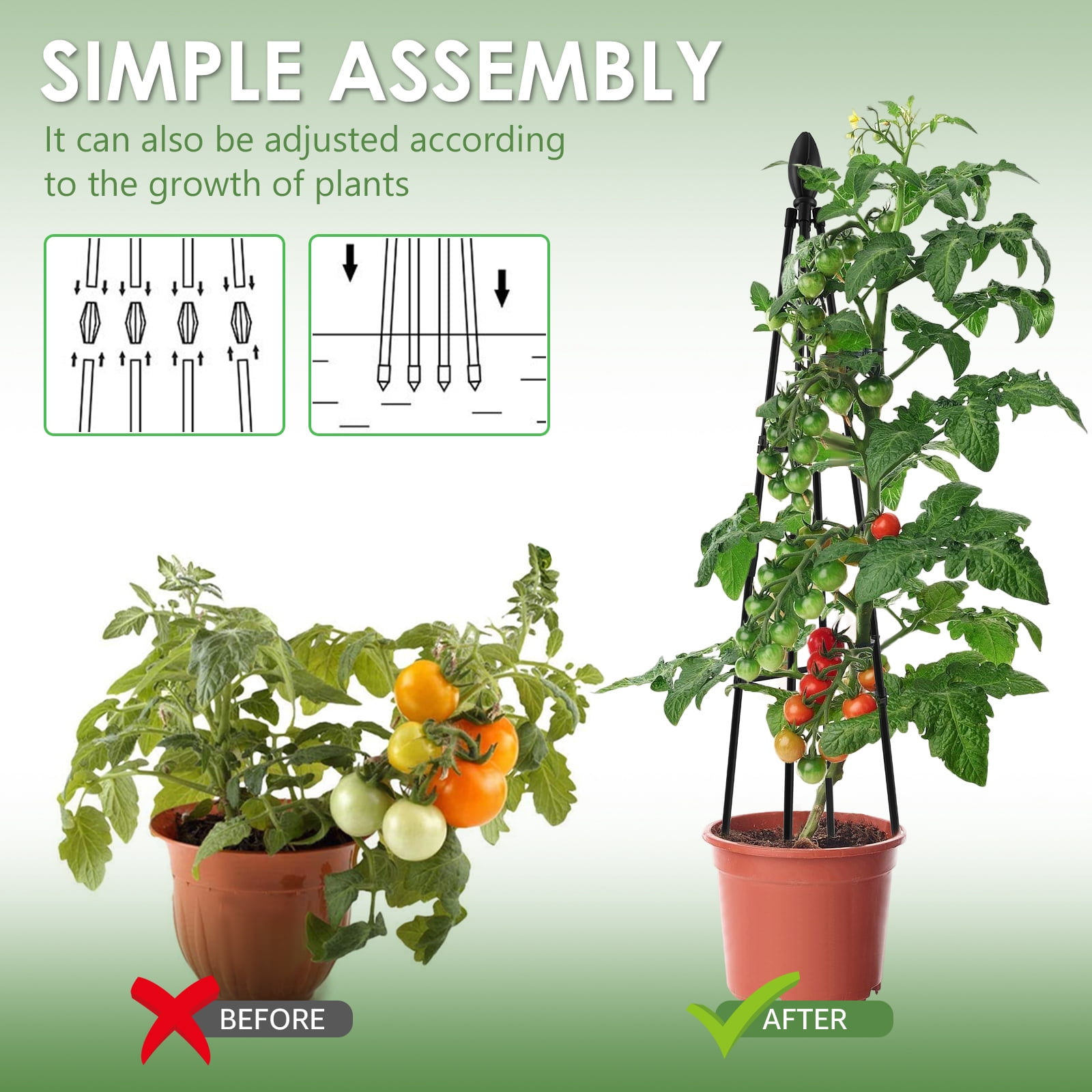 Grusce Garden Trellis Metal Garden Obelisk Supports Rustproof Flower Stand Trellis Adjustable Vegetables Obelisk Towers Cross Arm Design Plants Support Trellis for Tomato Cucumber