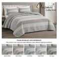 thumbnail image 5 of Robyn 3-Piece Neutral Taupe Gray White Floral Hibiscus Flower Patchwork Striped Quilt Set - Pre-Washed Cotton Coverlet - Lightweight Reversible Bedspread, King Size Hibiscus Striped Patchwork Taupe, 5 of 9