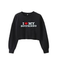 thumbnail image 3 of Michellecmm Women's Cropped Sweatshirts Letter Heart Print Crew Neck Long Sleeve Casual Loose Crop Pullovers Fall Winter Tops, 3 of 4