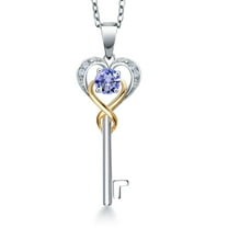 925 Sterling Silver and 10K Yellow Gold Blue Tanzanite and White Lab Grown Diamond Heart and Key Pendant Necklace for Women (0.32 Cttw, Gemstone December Birthstone, with 18 inch Chain)