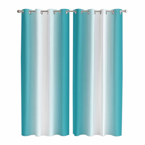 Ombre Turquoise Kitchen Curtains 84 Inch Length, Gradient White Abstract Minimalist Stripe Grommet Top Bedroom Living Room Curtains, Light Filtering Cafe Curtain Drapes 2 Panels Set 84''x84''