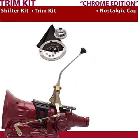American Shifter C4 Shifter Kit 10 in. Trim Kit Chrome Dual Shift Cap Black Boot Ringed Knob for CB37C