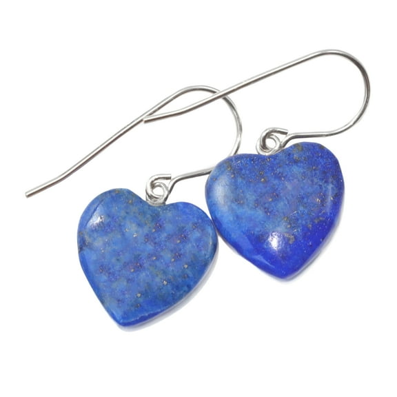 Sterling Silver Lapis Lazuli Earrings Blue Smooth Heart Shaped Small Simple Dangle Teardrops Designed for Adult Women
