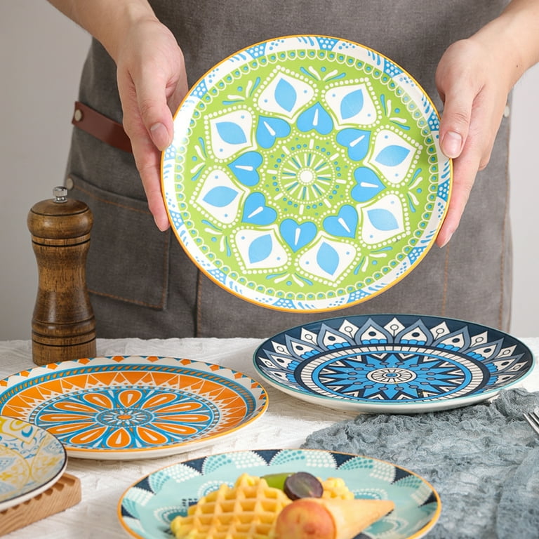 AHX Multicolor Round Porcelain Plate Set inch Salad Plates