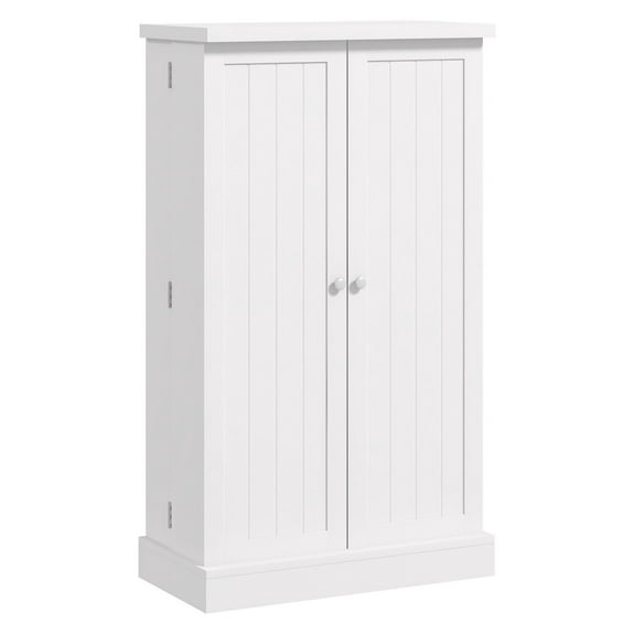 Kitchen Pantry Cabinet, White Freestanding Food Storage Organizer with Adjustable Shelves & Spice Rack