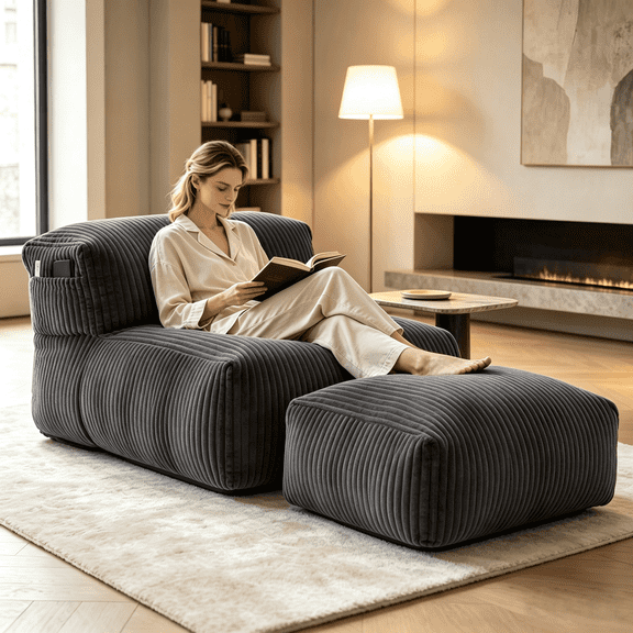 BINBANK Large Stripe Bean Bag Chair , Oversized Boneless Lounger Sofa, Ergonomic BeanBag Couch for Living Room, Bedroom, Balcony