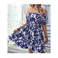 thumbnail image 6 of Women'S Tie Back Off Shoulder Wrap Layer Ruffle Short Sleeve Mini Dress Blue S, 6 of 8