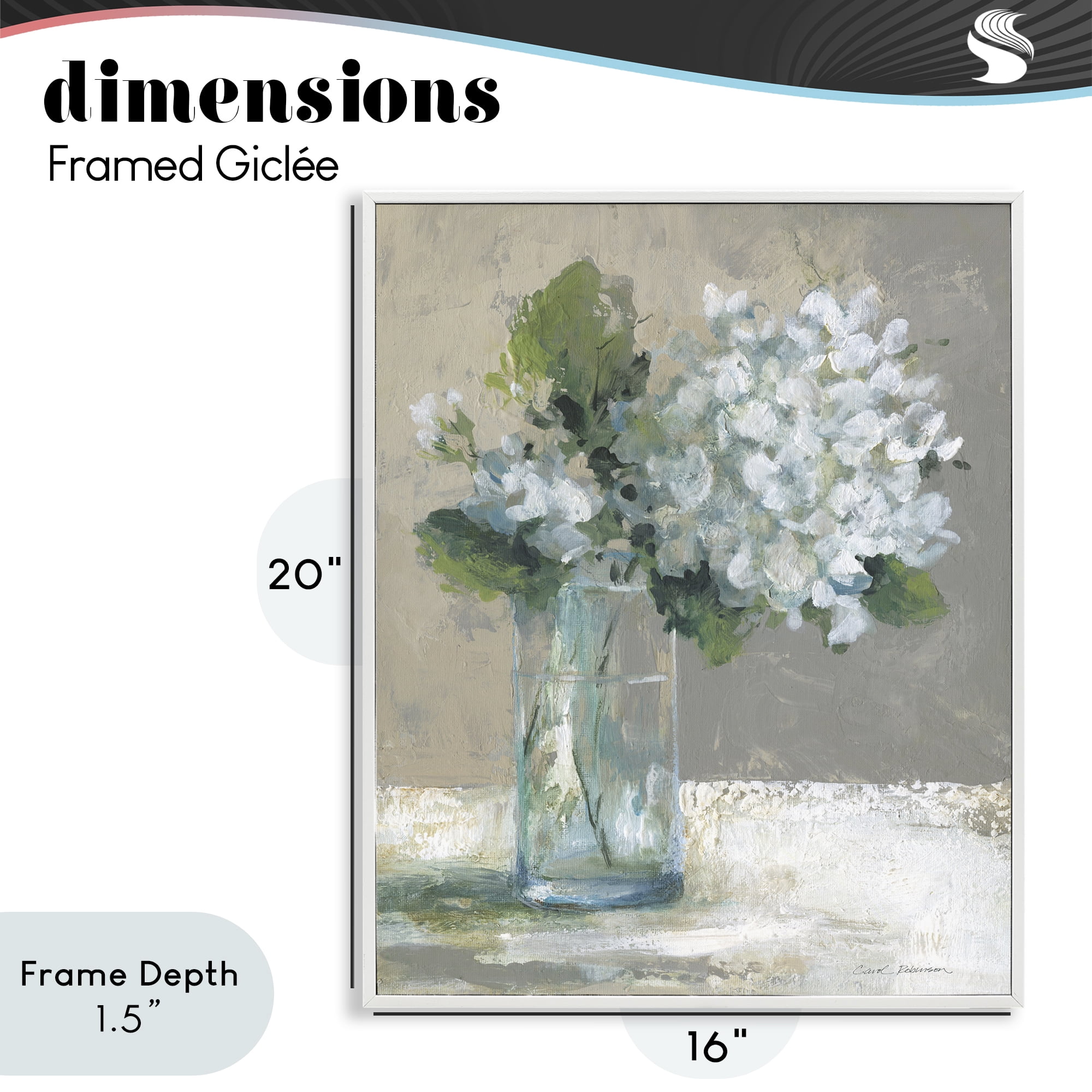 Stupell Industries Serene White Hydrangeas in Glass White Framed Giclee Art, design by Carol Robinson
