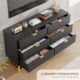 thumbnail image 6 of EastVita 53.5 inch Wide Modern 6 Drawer Dresser Wide Chest with Gold Metal Legs and Handles Wood Storage Organizer for Bedroom Living Room Hallway Black, 6 of 8