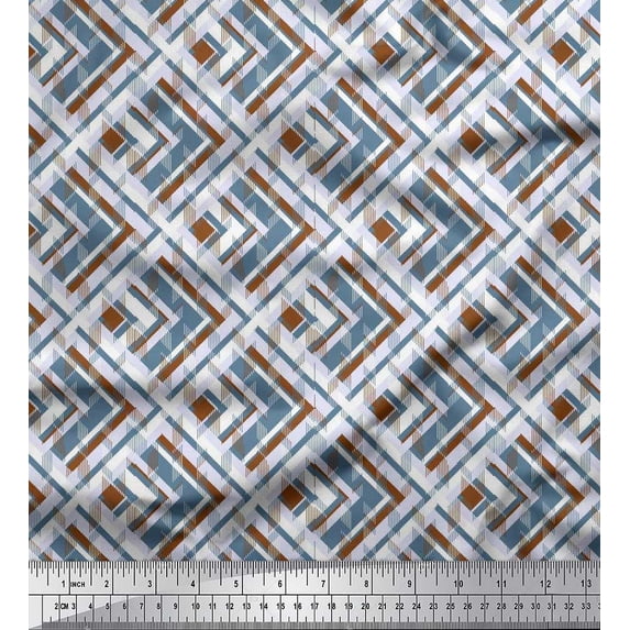 Soimoi Japan Crepe Satin Fabric Diagonal Check Decor Fabric Printed Yard 42 Inch Wide