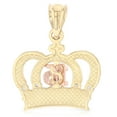 thumbnail image 2 of Ioka - 14K Tri Color Gold 15 Years Quinceanera Princess Crown or Tiara CZ Charm Pendant For Necklace or Chain, 2 of 5