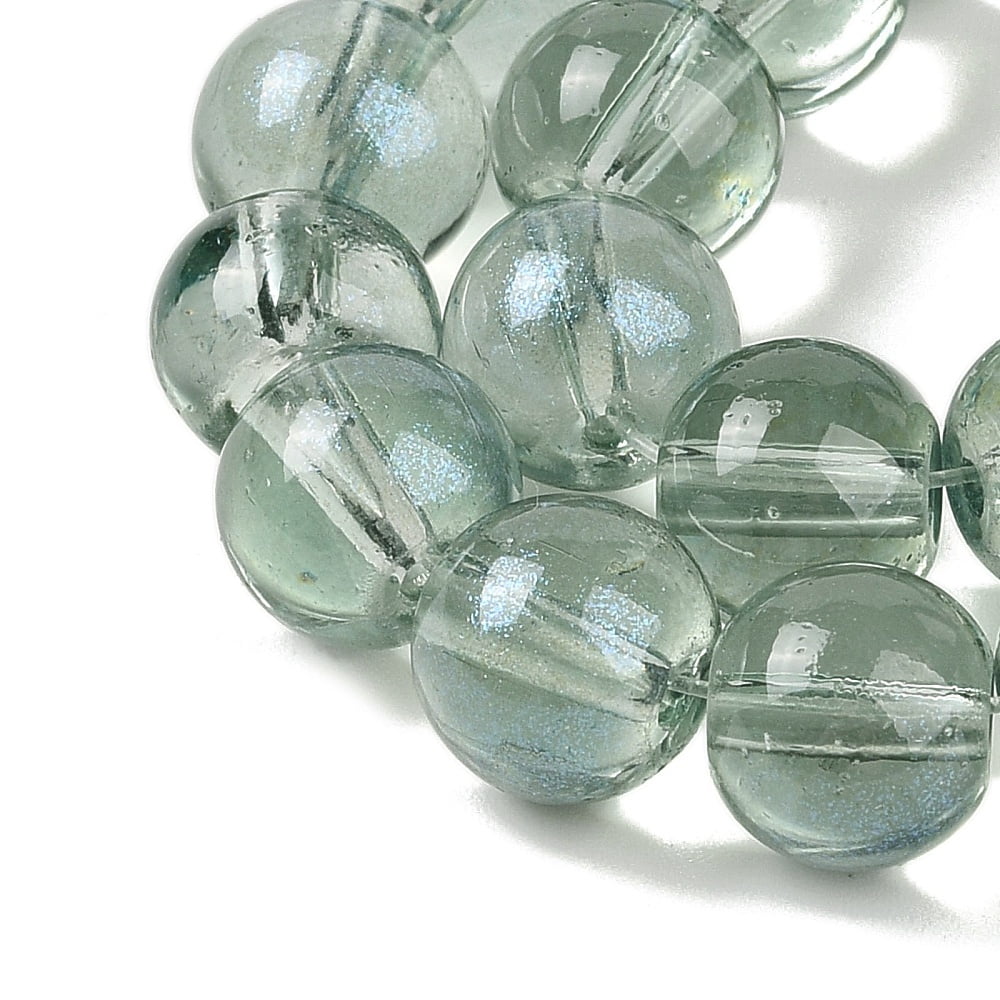 20 Strand Glass Bead Strands with Glitter Powder Round Green 10x9mm Hole: 1.2mm about 90pcs/strand 31.81''(80.8cm)