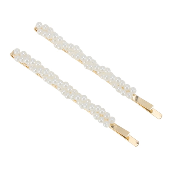 Unique Bargains 1 Pair Bobby Pin Twisted Faux Pearl Hair Clips Gold Tone Beige