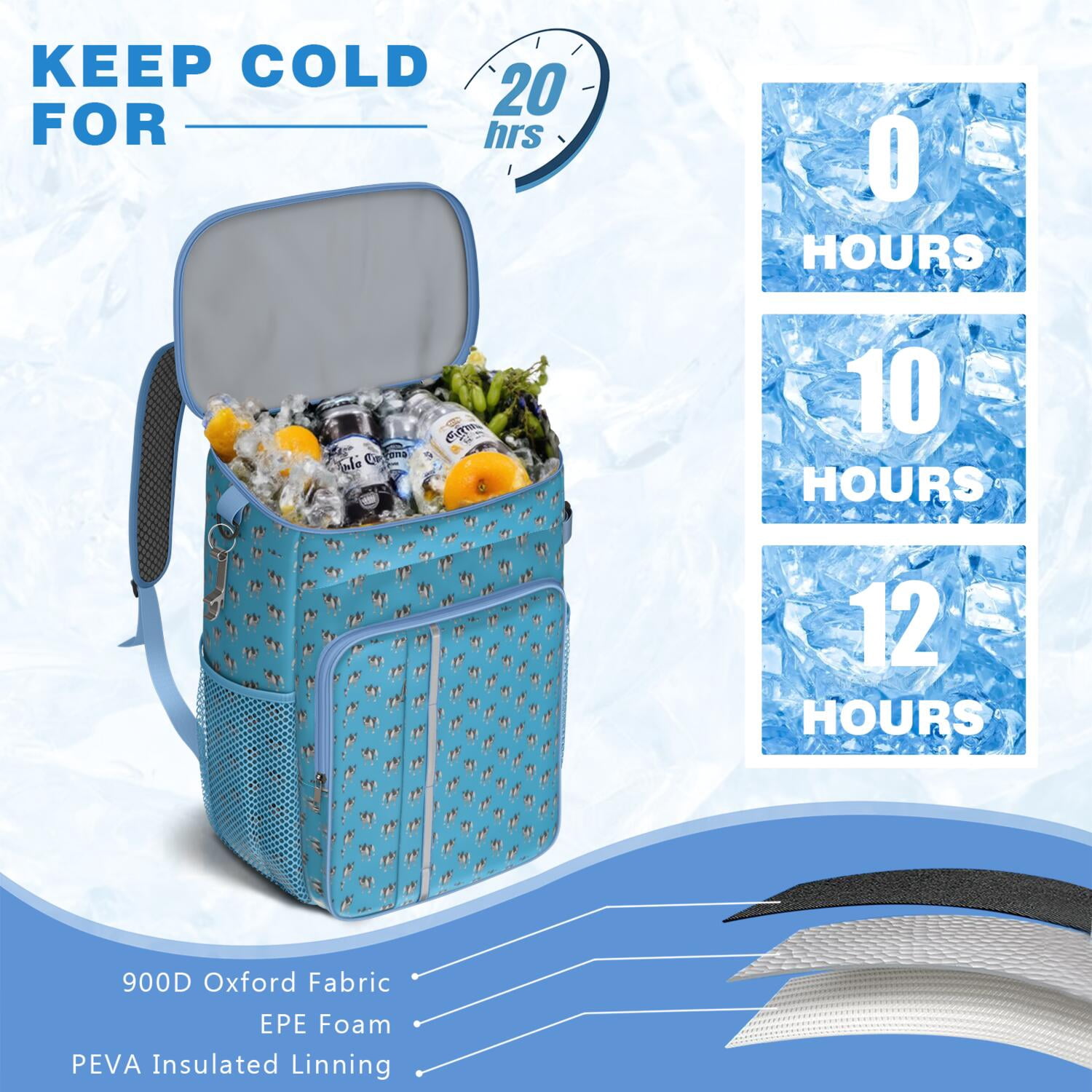 Travel Cooler Bag - French Bulldog Camping Beer Cooler Backpack with Bottle Opener- Waterproof Insulated Picnic Backpacks - Cooler Bag for Beach