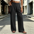thumbnail image 2 of Linen Pants for Women Ihhxva Relaxed Fit Elastic Waist Solid Color Fashion Adjustable with Pockets Beach Work Outdoor Trousers S-2XL, 2 of 9