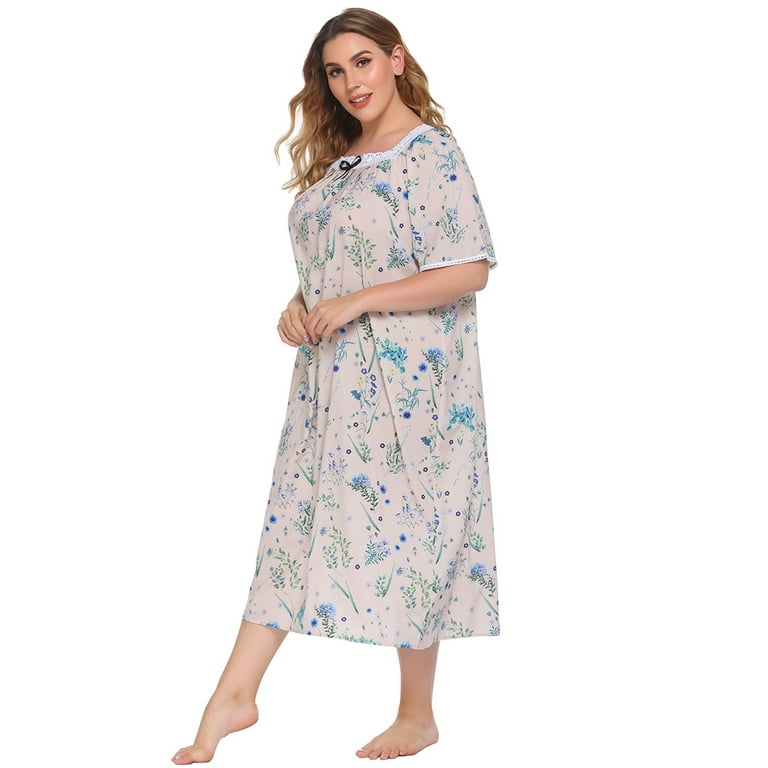 Plus Size Women's Mid Sleeve Nightgown Long Sleepshirts Sleep Dress Full  Length Sleepwear XL-4XL